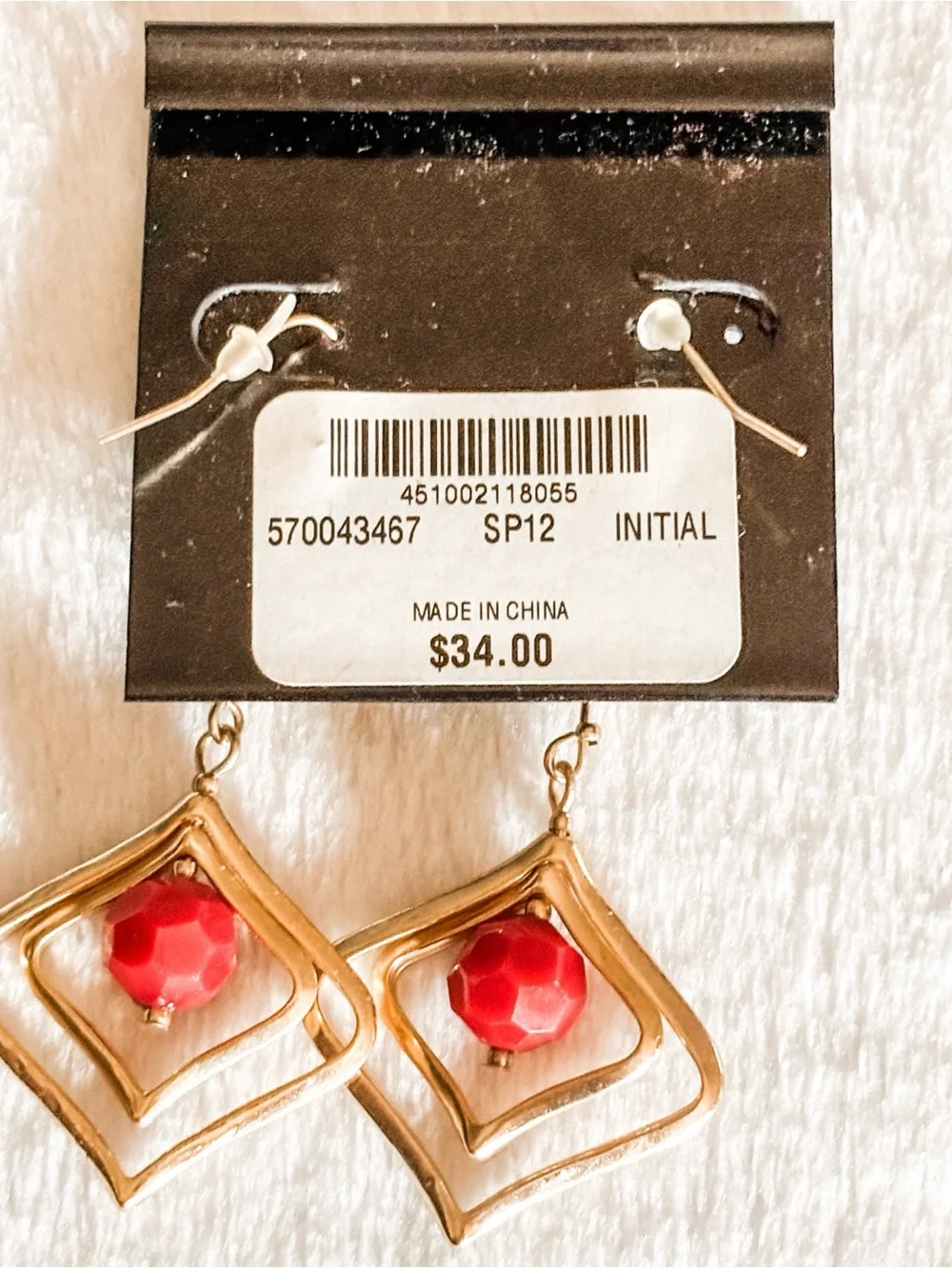 NWT! White House Black Market Gold Drop Earrings with Pink and Black Accents